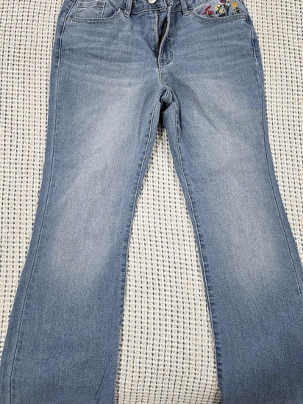 Petite Embroidered Flare Jeans NWT in Blue